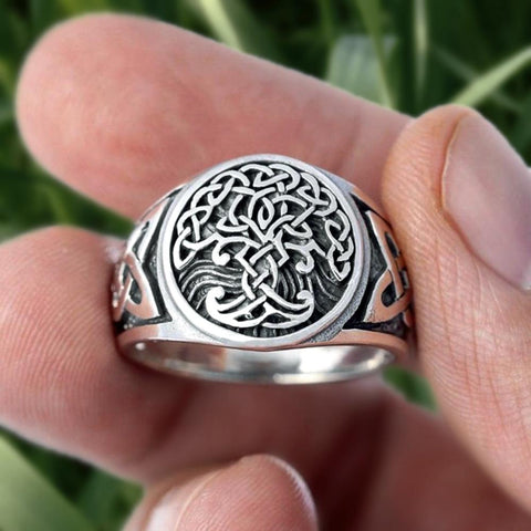 Stainless Steel Tree of Life Yggdrasil Knotwork Ring