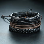 4Pcs/ Set Braided Wrap Leather Bracelets